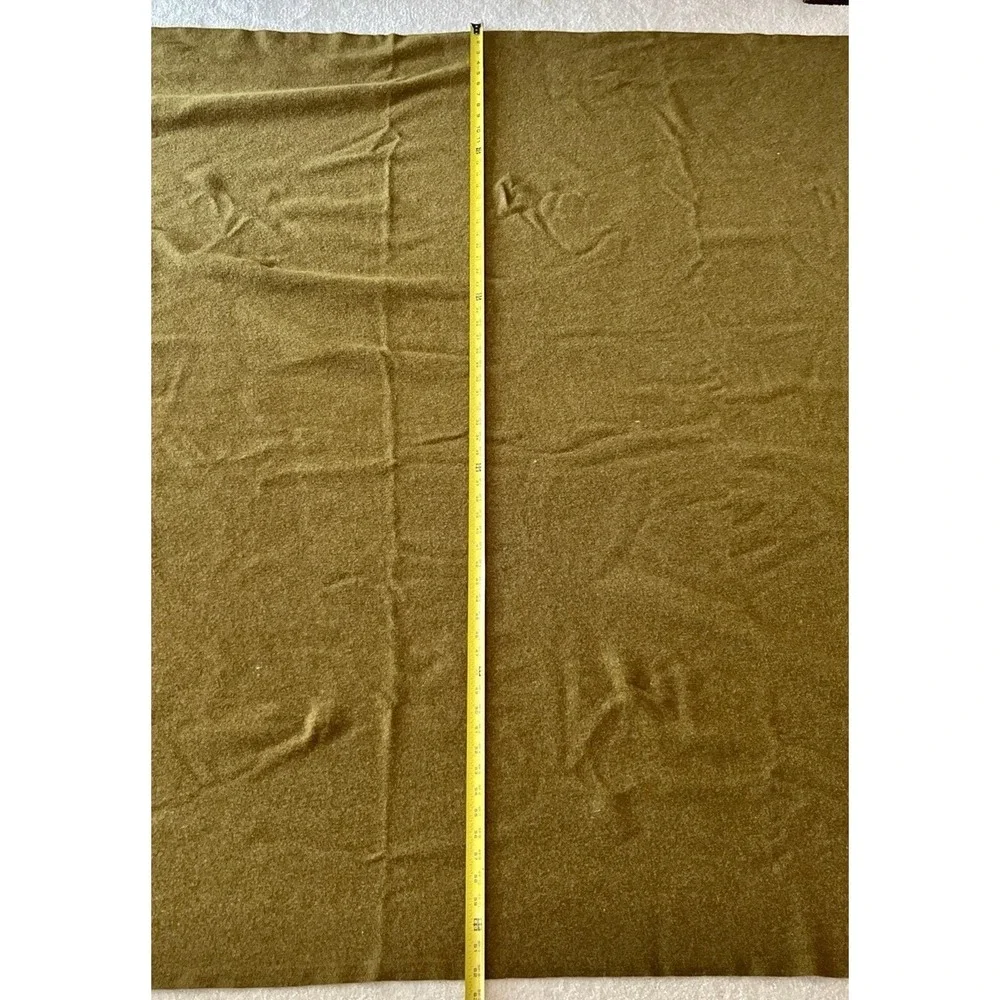 WW11 US Army Wool Blanket 1943 Virginia Woolen Co Olive Drab 66x84 QM Tag 1 Hole